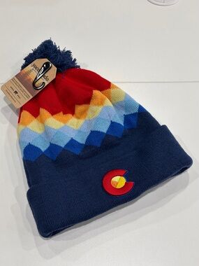 YoColorado Rainbow Argyle Mountain Beanie Adult Hat NWT Ring-spun Acrylic Soft